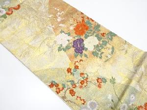 山並に牡丹・紅葉模様織り出し袋帯